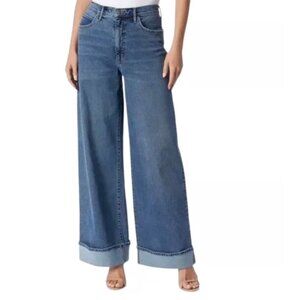 Jessica Simpson Jeans Womens 8 Freesia High Rise Wide Leg Cuffed Denim Navy Blue